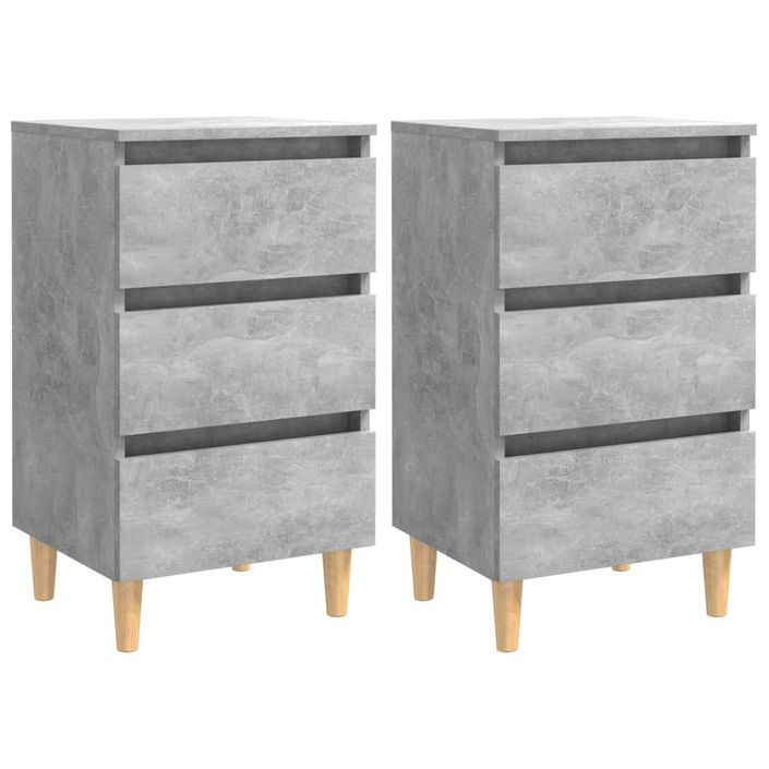 Tables de chevet avec pieds en bois 2 pcs Gris béton 40x35x69cm - Photo n°1