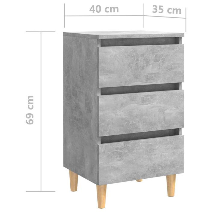 Tables de chevet avec pieds en bois 2 pcs Gris béton 40x35x69cm - Photo n°8