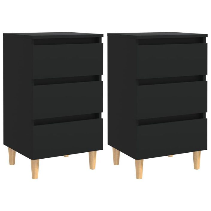 Tables de chevet avec pieds en bois 2 pcs Noir 40x35x69 cm - Photo n°1