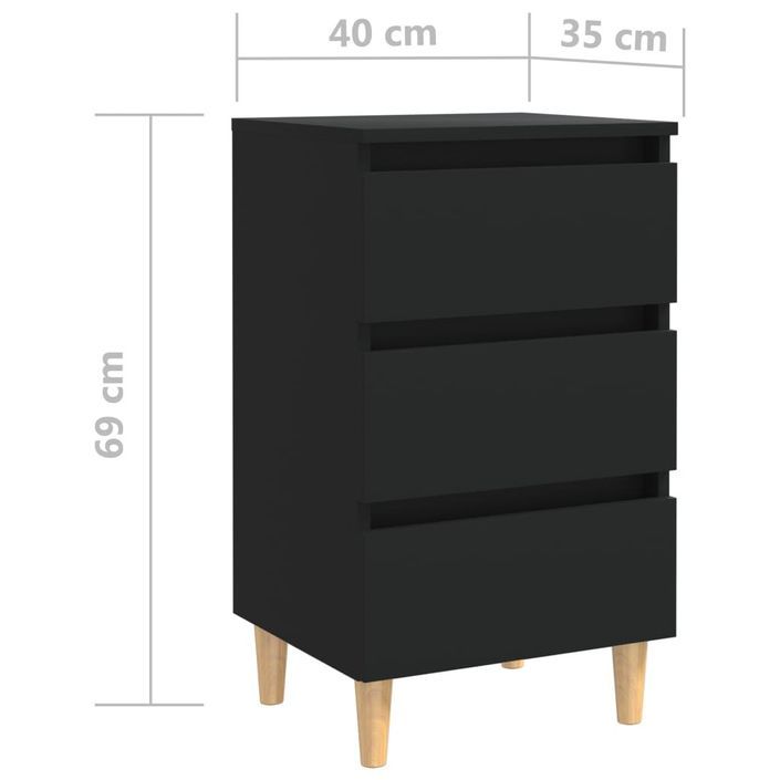 Tables de chevet avec pieds en bois 2 pcs Noir 40x35x69 cm - Photo n°7