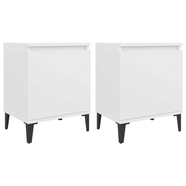 Tables de chevet avec pieds en métal 2 pcs Blanc 40x30x50 cm - Photo n°1