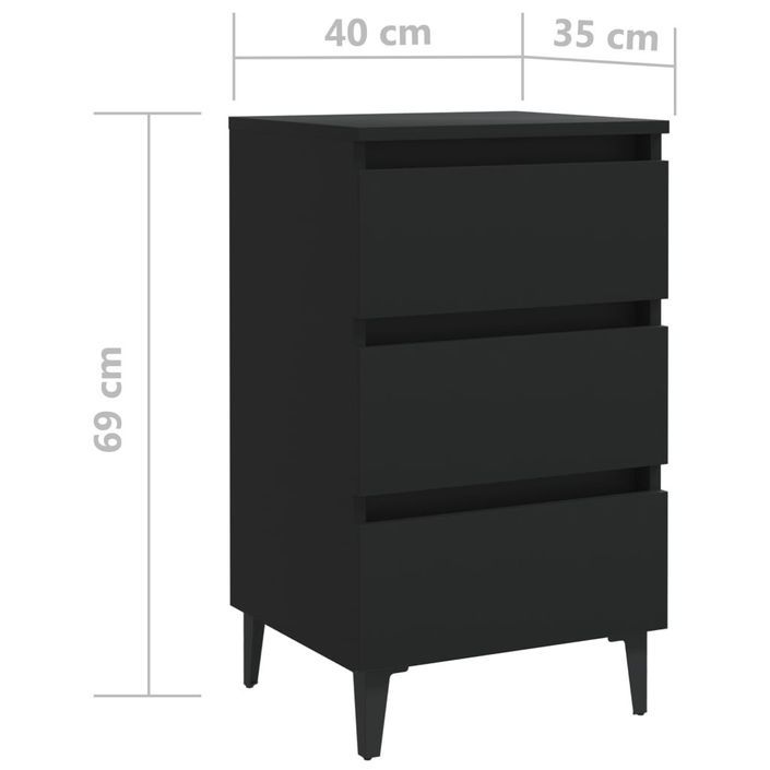 Tables de chevet avec pieds en métal 2 pcs Noir 40x35x69 cm - Photo n°8