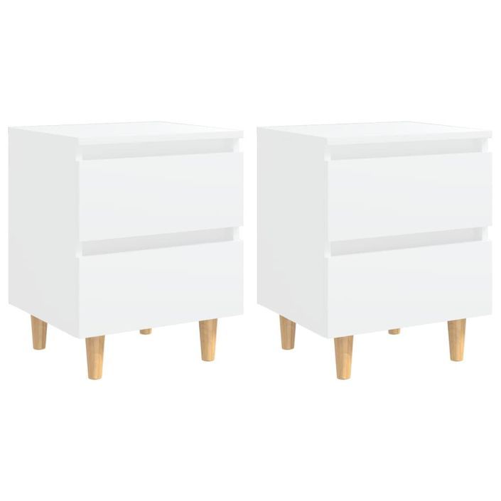 Tables de chevet avec pieds en pin Blanc 40x35x50 cm - Lot de 2 - Photo n°1