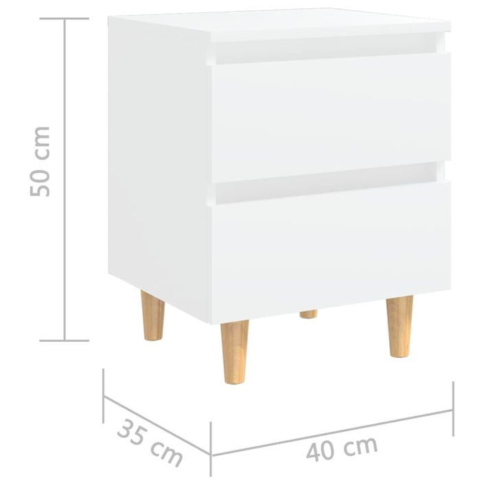 Tables de chevet avec pieds en pin Blanc 40x35x50 cm - Lot de 2 - Photo n°8