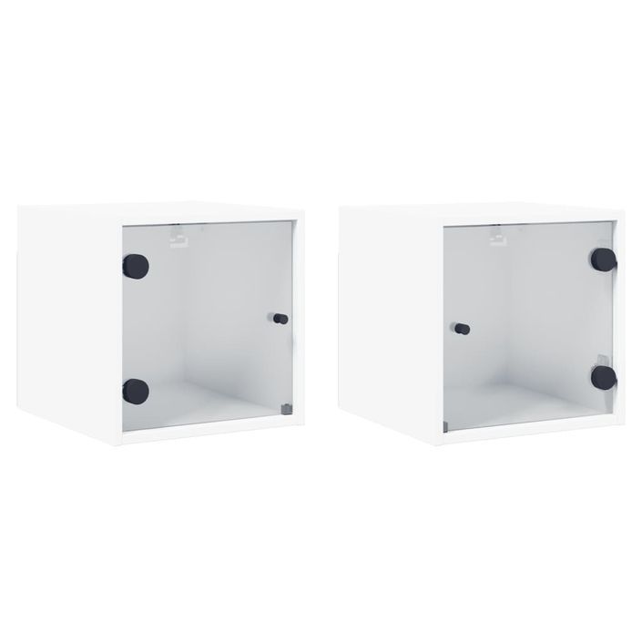 Tables de chevet avec portes en verre 2 pcs blanc 35x37x35 cm - Photo n°1