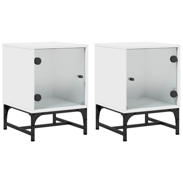 Tables de chevet avec portes en verre 2 pcs blanc 35x37x50 cm - Photo n°1