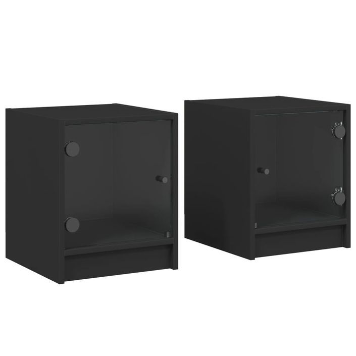 Tables de chevet avec portes en verre 2 pcs noir 35x37x42 cm - Photo n°1