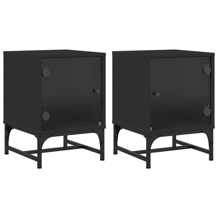 Tables de chevet avec portes en verre 2 pcs noir 35x37x50 cm - Photo n°1