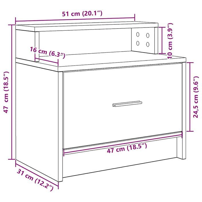 Tables de chevet avec tiroir 2 pcs chêne sonoma 51x31x47 cm - Photo n°11