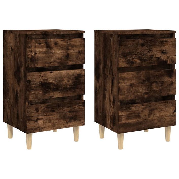 Tables de chevet et pieds en bois 2 pcs Chêne fumé 40x35x69 cm - Photo n°1