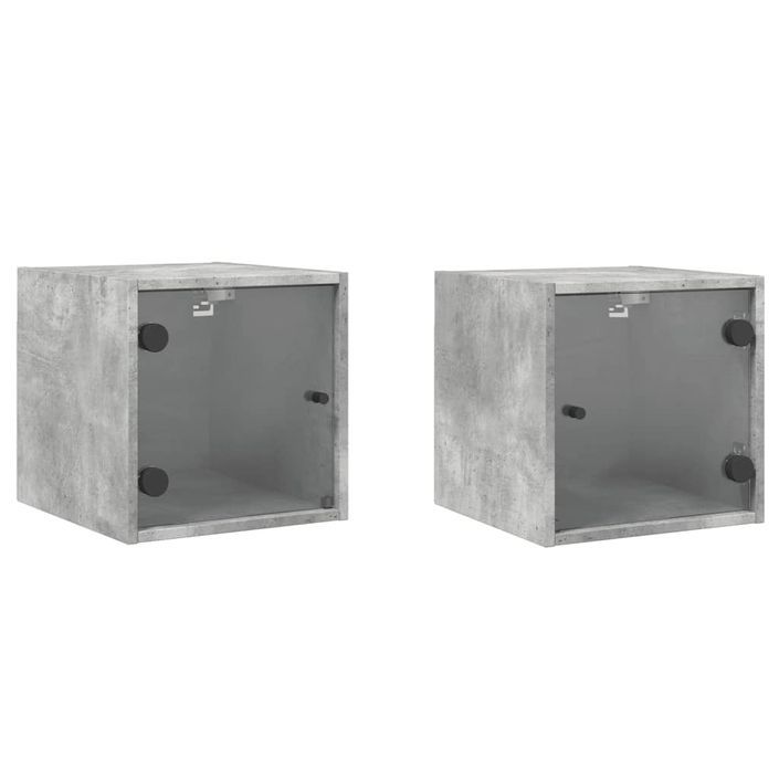 Tables de chevet et portes vitrées 2 pcs gris béton 35x37x35 cm - Photo n°1