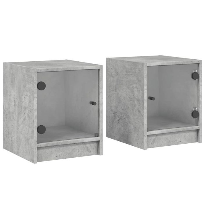 Tables de chevet et portes vitrées 2 pcs gris béton 35x37x42 cm - Photo n°1