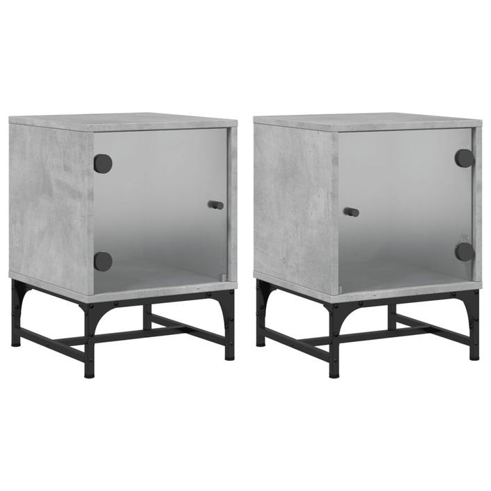 Tables de chevet et portes vitrées 2 pcs gris béton 35x37x50 cm - Photo n°1