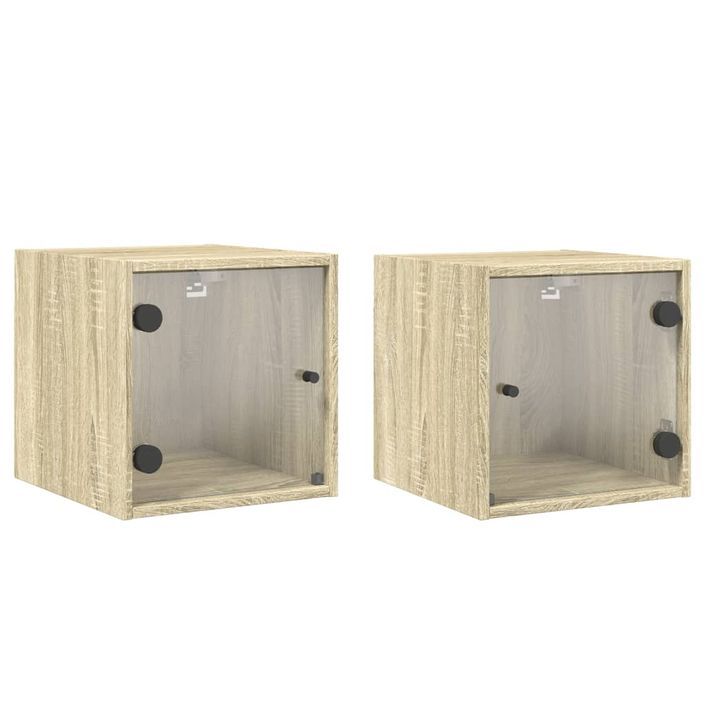 Tables de chevet et portes vitrées 2pcs chêne sonoma 35x37x35cm - Photo n°1