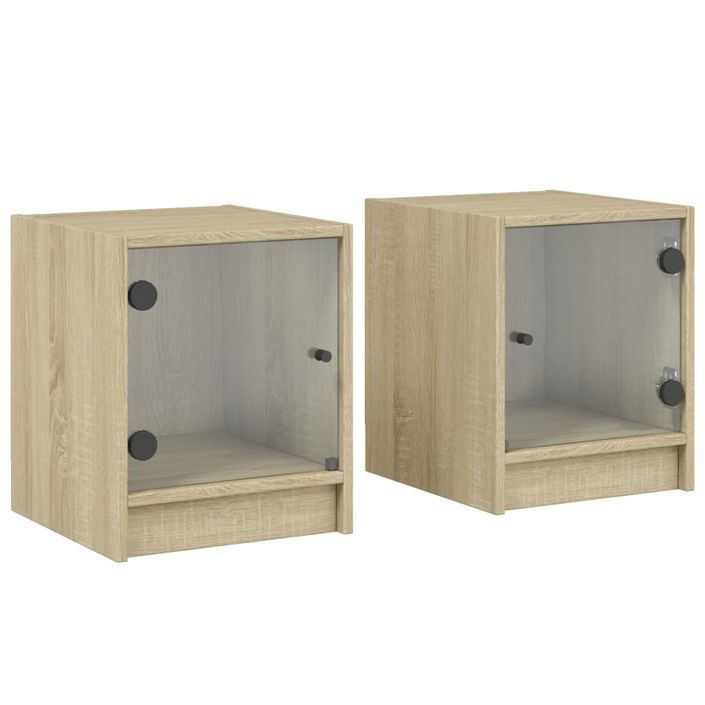 Tables de chevet et portes vitrées 2pcs chêne sonoma 35x37x42cm - Photo n°1