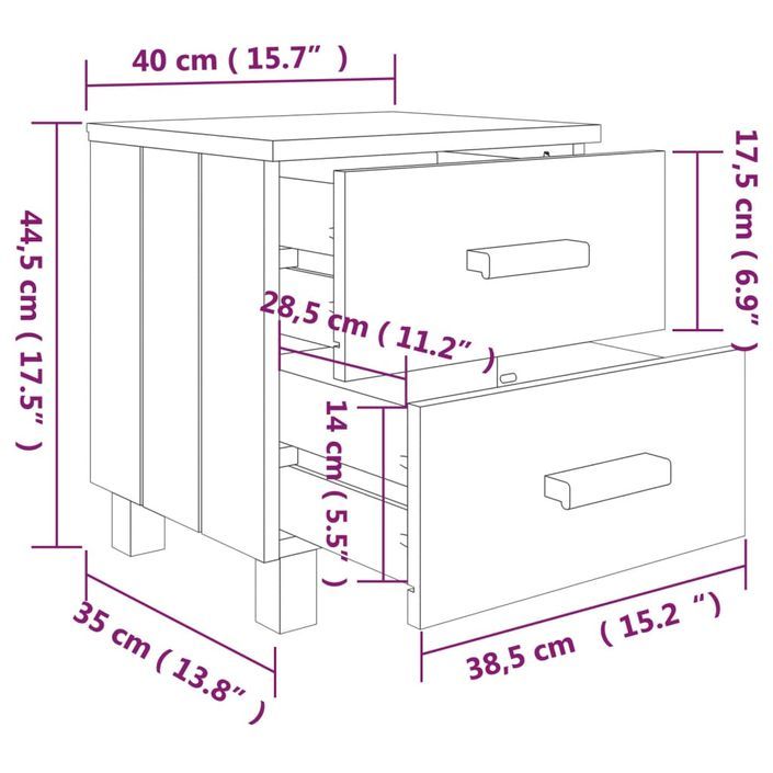 Tables de chevet HAMAR 2 pcs Blanc 40x35x44,5 cm Bois massif - Photo n°9