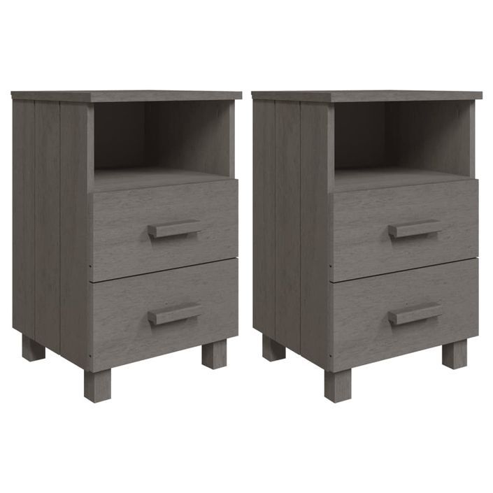 Tables de chevet HAMAR 2 pcs Gris clair 40x35x62 cm Bois massif - Photo n°2