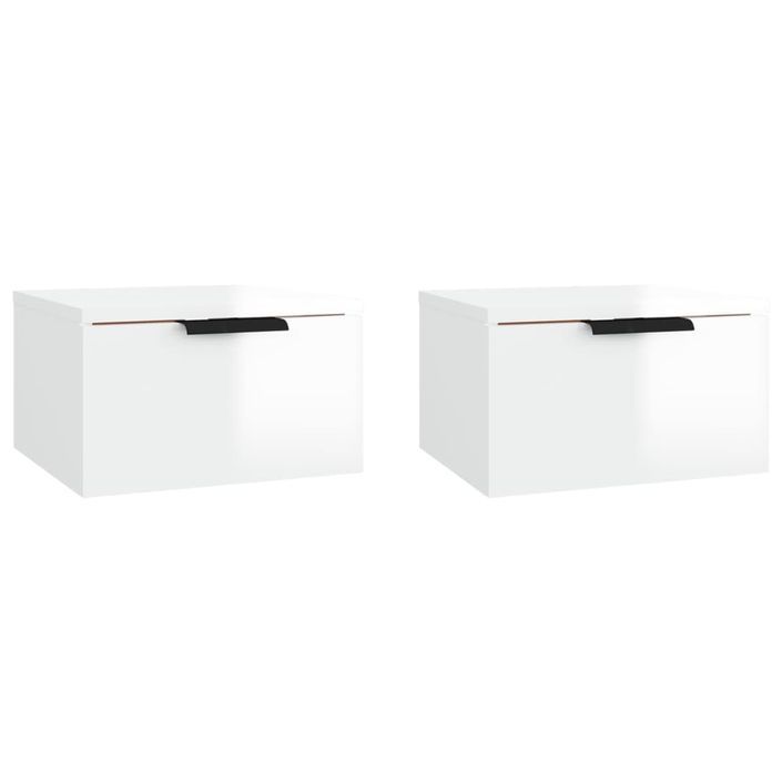 Tables de chevet murales 2 pcs Blanc brillant 34x30x20 cm - Photo n°2