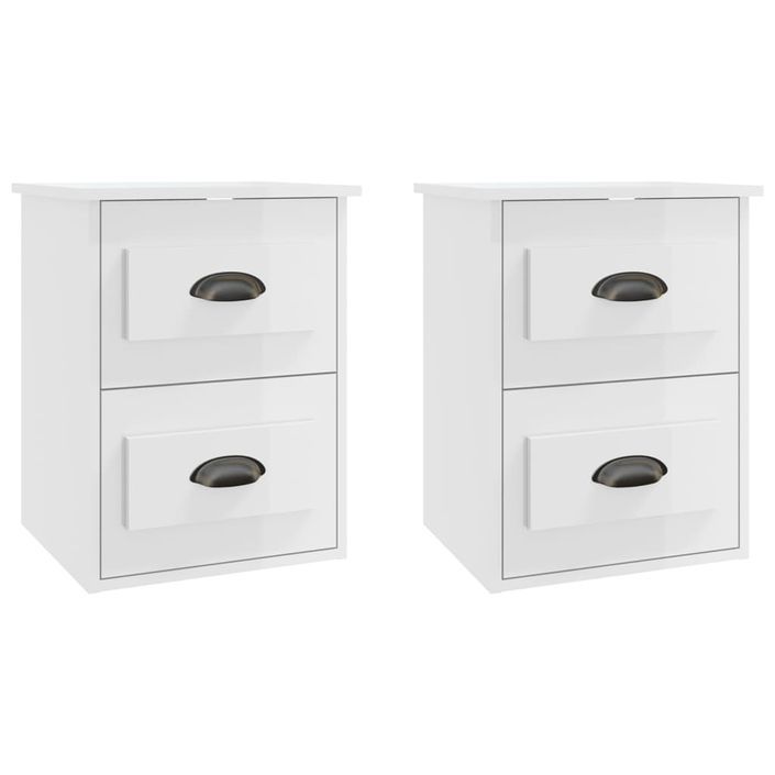 Tables de chevet murales 2 pcs blanc brillant 41,5x36x53 cm - Photo n°1