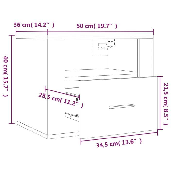 Tables de chevet murales 2 pcs Chêne sonoma 50x36x40 cm - Photo n°11