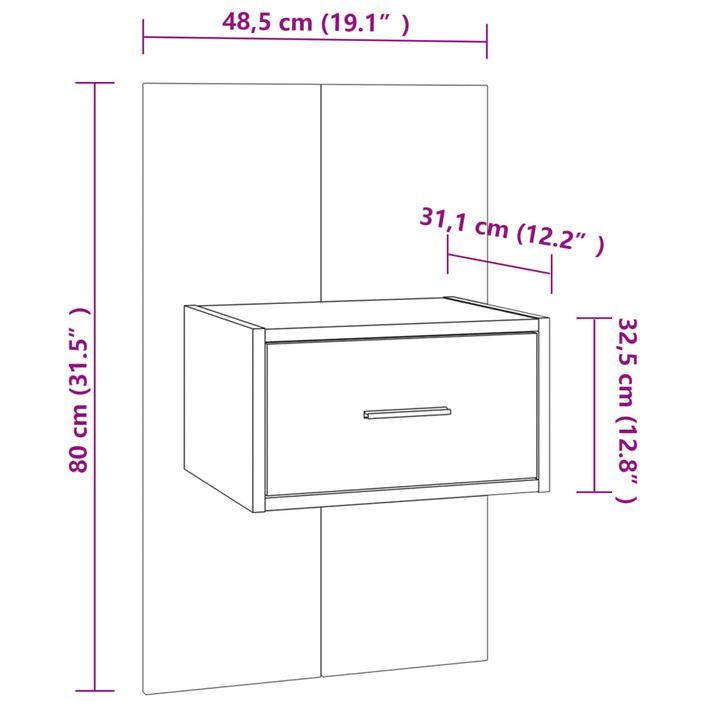 Tables de chevet murales 2 pcs Noir - Photo n°9