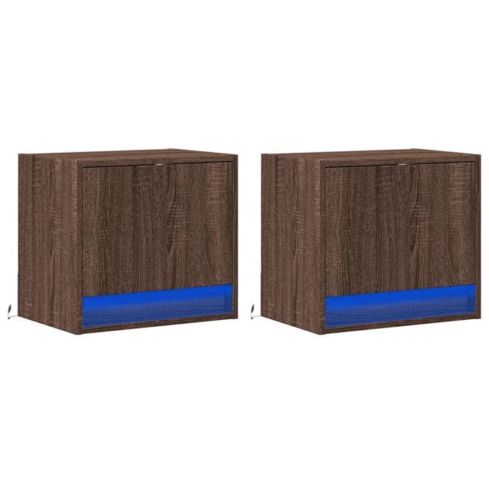 Tables de chevet murales avec lumières LED 2 pcs chêne marron - Photo n°3