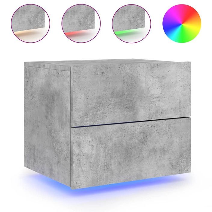 Tables de chevet murales avec lumières LED 2 pcs gris béton - Photo n°5