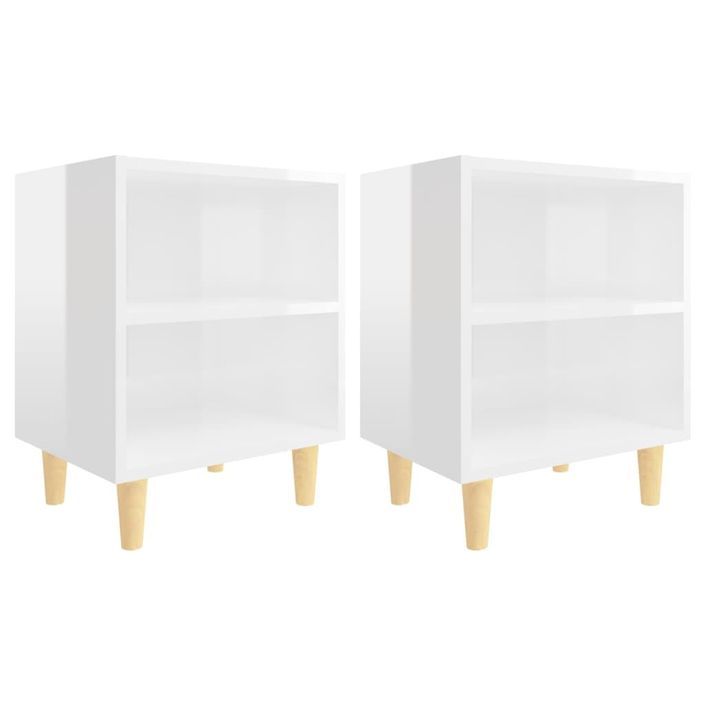 Tables de chevet pieds en bois 2 pcs Blanc brillant 40x30x50 cm 2 - Photo n°1