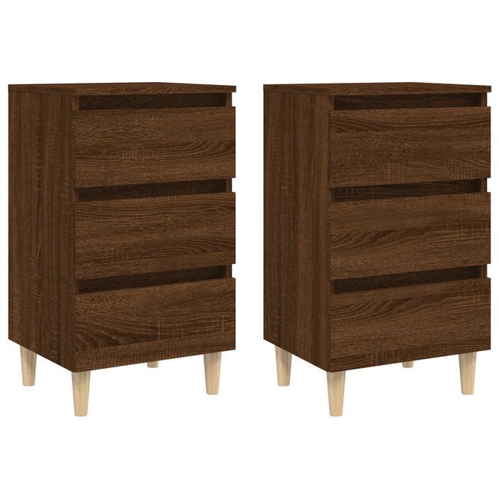 Tables de chevet pieds en bois 2 pcs Chêne marron 40x35x69 cm - Photo n°1