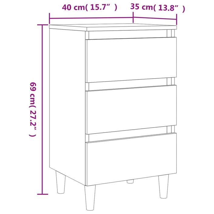 Tables de chevet pieds en bois 2 pcs Chêne marron 40x35x69 cm - Photo n°10