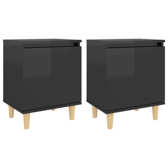 Tables de chevet pieds en bois 2 pcs Noir brillant 40x30x50 cm - Photo n°1