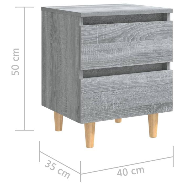 Tables de chevet pieds en bois 2 pcs Sonoma gris 40x35x50 cm - Photo n°9