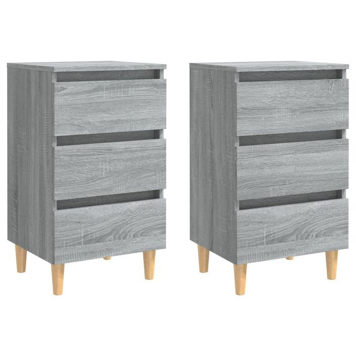 Tables de chevet pieds en bois 2 pcs Sonoma gris 40x35x69 cm - Photo n°1