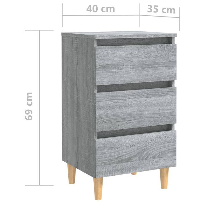 Tables de chevet pieds en bois 2 pcs Sonoma gris 40x35x69 cm - Photo n°7