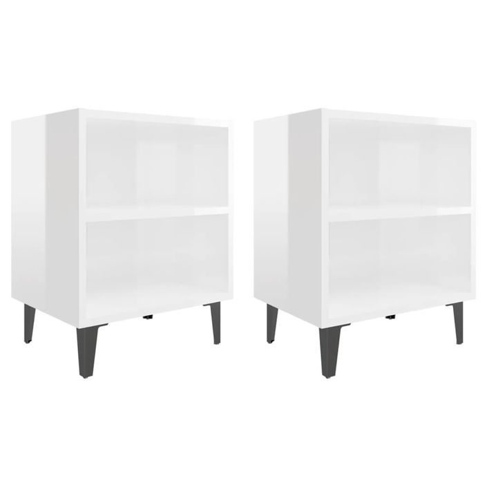 Tables de chevet pieds en métal 2 pcs Blanc brillant 40x30x50cm - Photo n°1