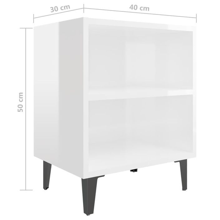 Tables de chevet pieds en métal 2 pcs Blanc brillant 40x30x50cm - Photo n°7