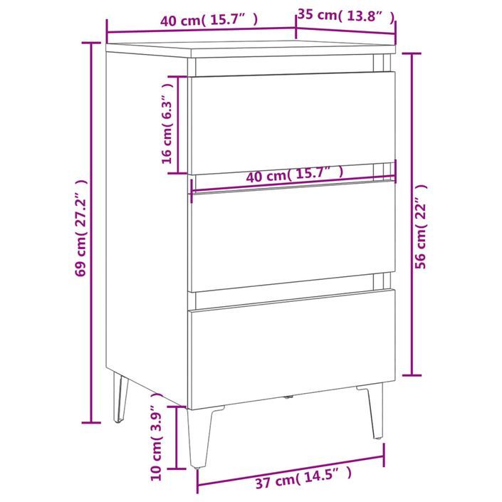 Tables de chevet pieds en métal 2 pcs Chêne fumé 40x35x69 cm - Photo n°10