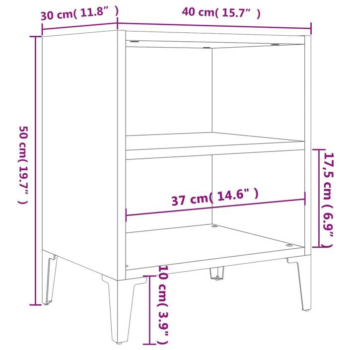 Tables de chevet pieds en métal 2 pcs chêne marron 40x30x50 cm - Photo n°8