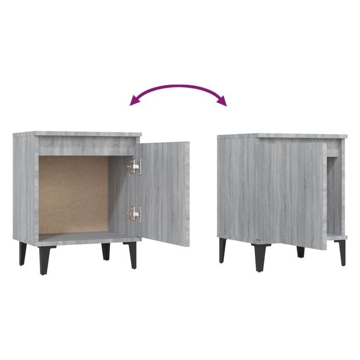 Tables de chevet pieds en métal 2 pcs Sonoma gris 40x30x50 cm - Photo n°6