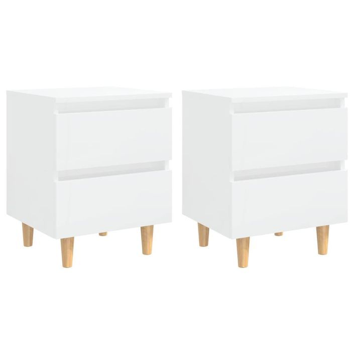 Tables de chevet pieds en pin 2 pcs Blanc brillant 40x35x50 cm - Photo n°1