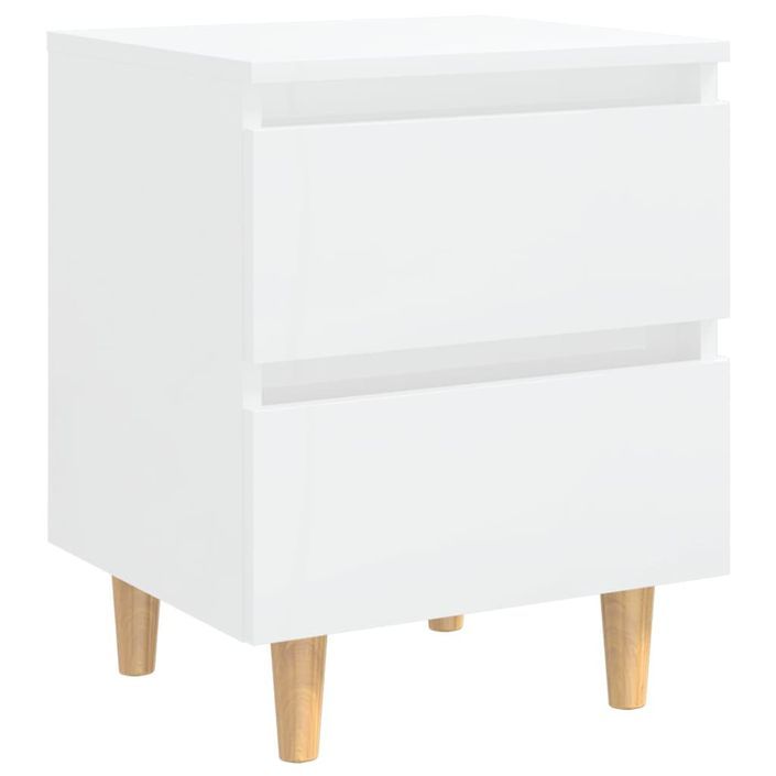 Tables de chevet pieds en pin 2 pcs Blanc brillant 40x35x50 cm - Photo n°4