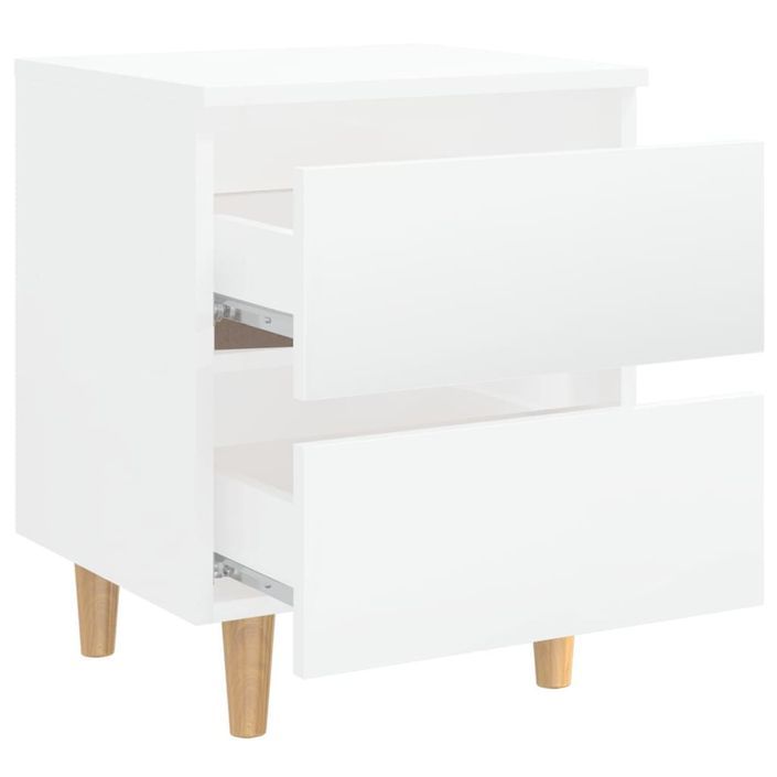 Tables de chevet pieds en pin 2 pcs Blanc brillant 40x35x50 cm - Photo n°7