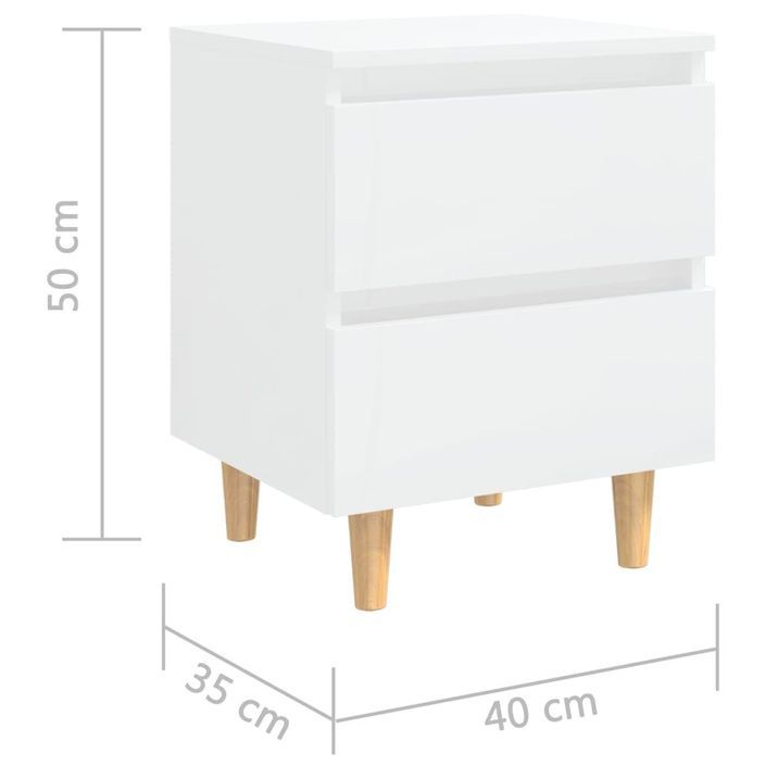 Tables de chevet pieds en pin 2 pcs Blanc brillant 40x35x50 cm - Photo n°8