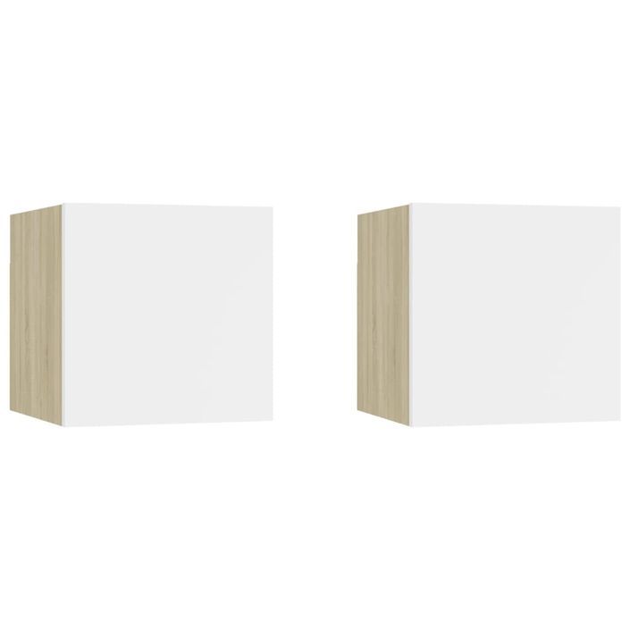 Tables de chevet suspendu 2pcs Blanc chêne sonoma 30,5x30x30cm - Photo n°1