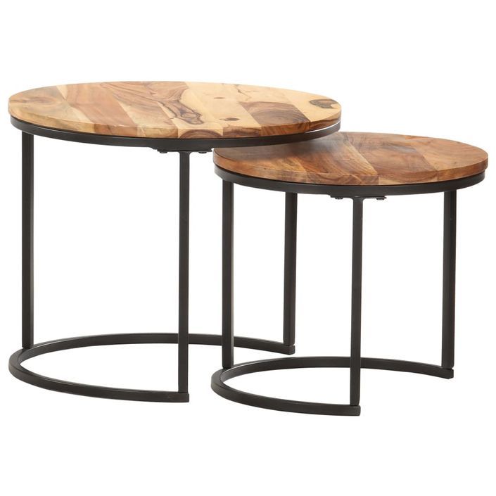 Tables gigognes 2 pcs Bois d'acacia massif 2 - Photo n°5