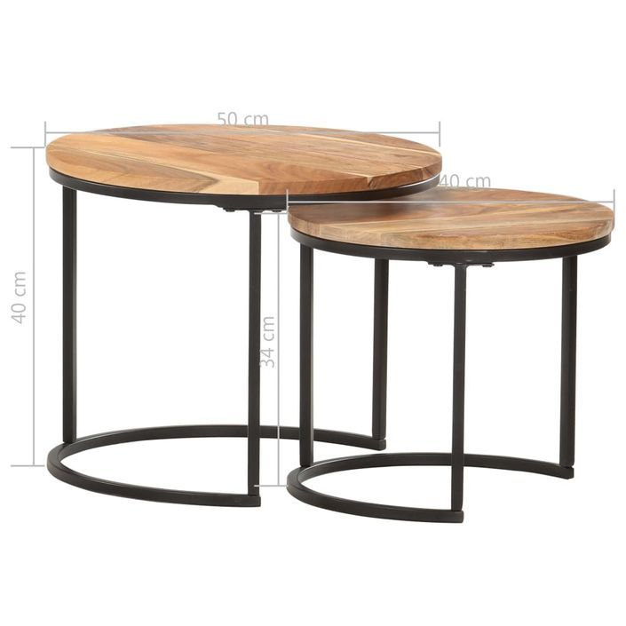 Tables gigognes 2 pcs Bois d'acacia massif 2 - Photo n°9