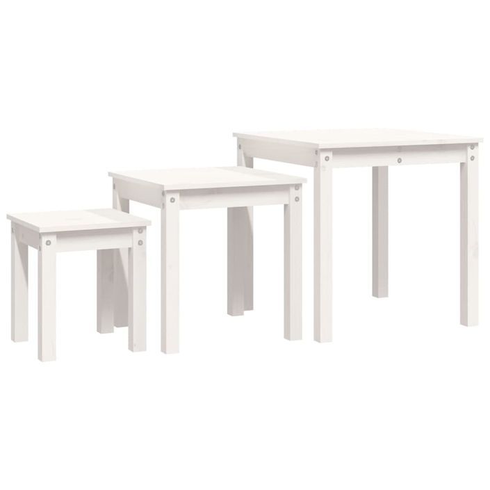 Tables gigognes 3 pcs Blanc Bois de pin massif - Photo n°2