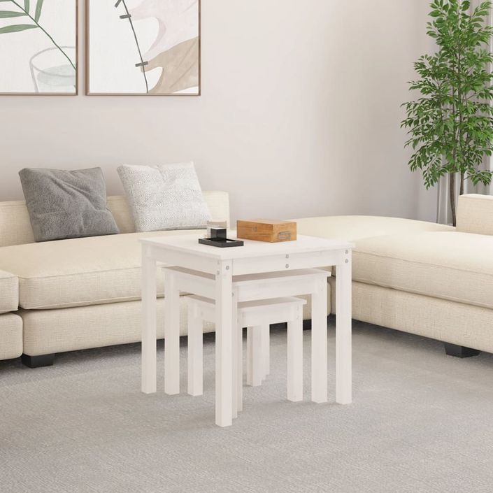 Tables gigognes 3 pcs Blanc Bois de pin massif - Photo n°3