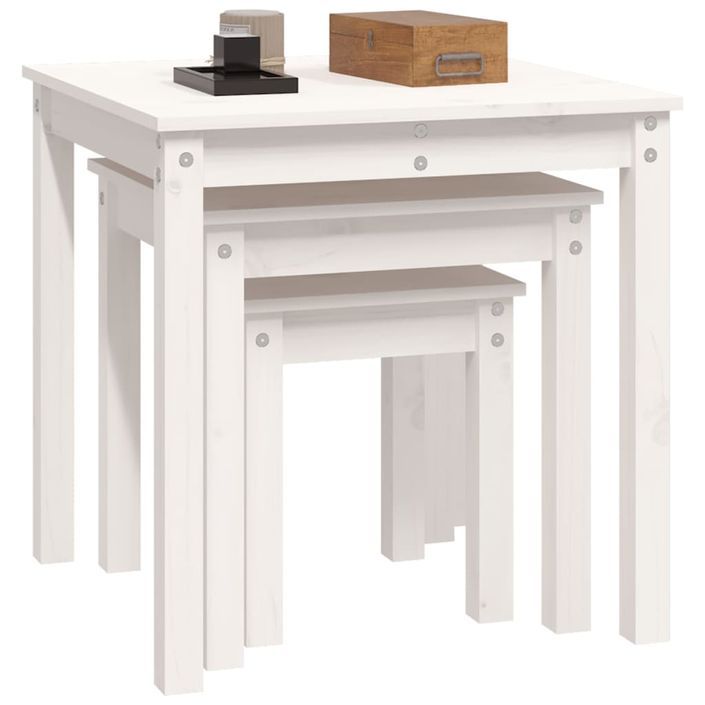 Tables gigognes 3 pcs Blanc Bois de pin massif - Photo n°5