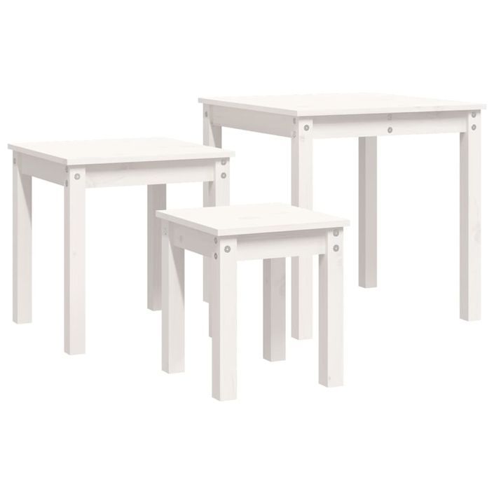 Tables gigognes 3 pcs Blanc Bois de pin massif - Photo n°6